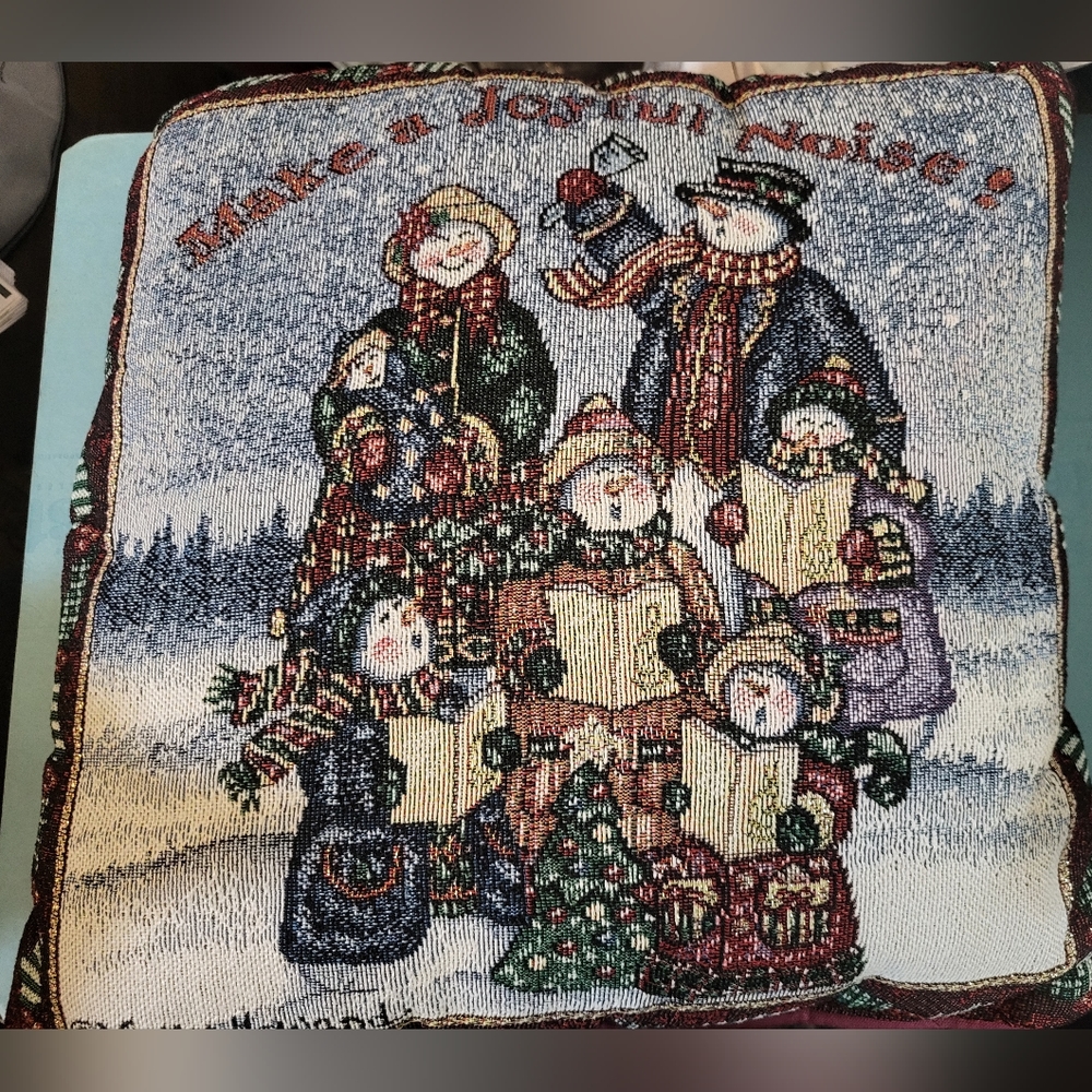 Cute Snowman Carolers Needlepoint Pillow 15x15